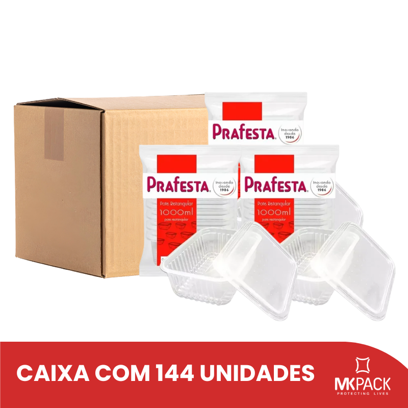 POTE RETANGULAR COM TAMPA PRAFESTA 1.000ML (CX C_ 144) REF. 8321 POTE RETANGULAR COM TAMPA PRAFESTA 1.000ML (CX C/ 144) REF. 8321 - Imagem 1